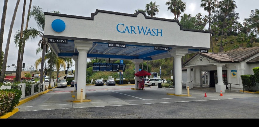 Lucky 7 Car Wash entrance structure in San Pedro, California