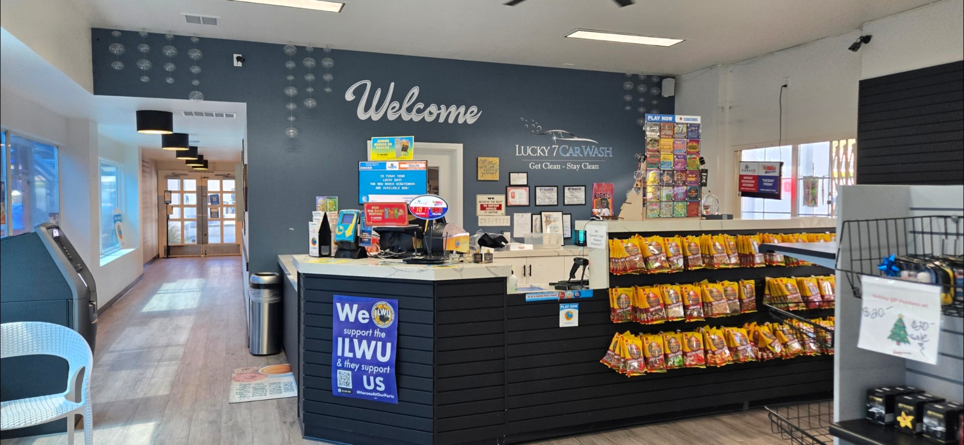Front counter inside the Lucky 7 San Pedro lobby
